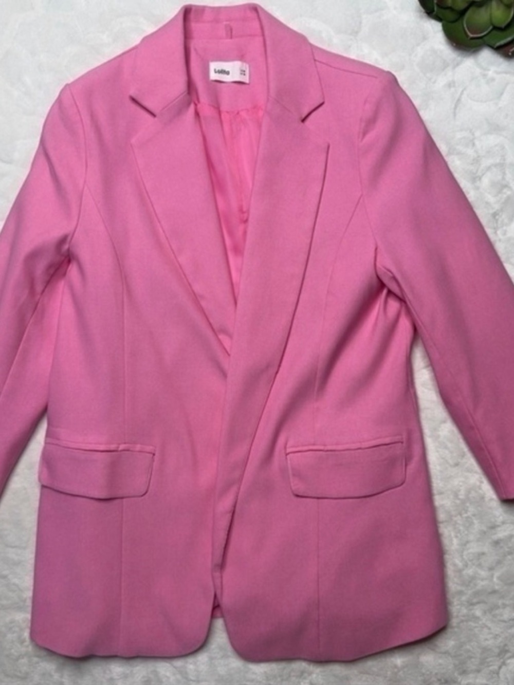 Lolita Caroline Open Front 3/4 Sleeve Oversized Blazer in Bubblegum Barbie Pink